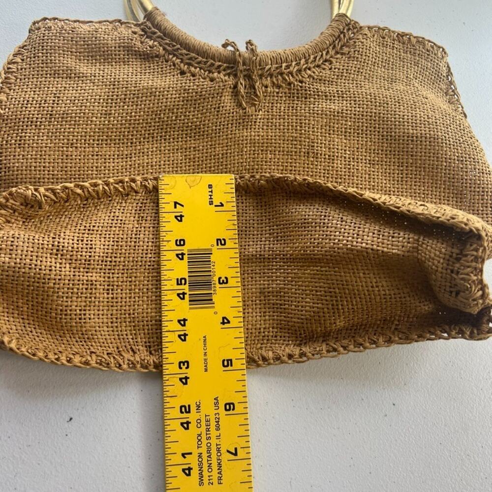 Boho Handmade Paper Bag Vintage 70s Tote Bag Beach Picnic Wood Button Closure - Picture 7 of 12
